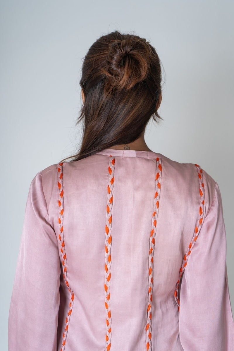 Neora by Nehal Chopra Pink-Orange Braided Short Gather Dress