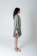 Neora by Nehal Chopra Green-Yellow Braided Short Gather Dress