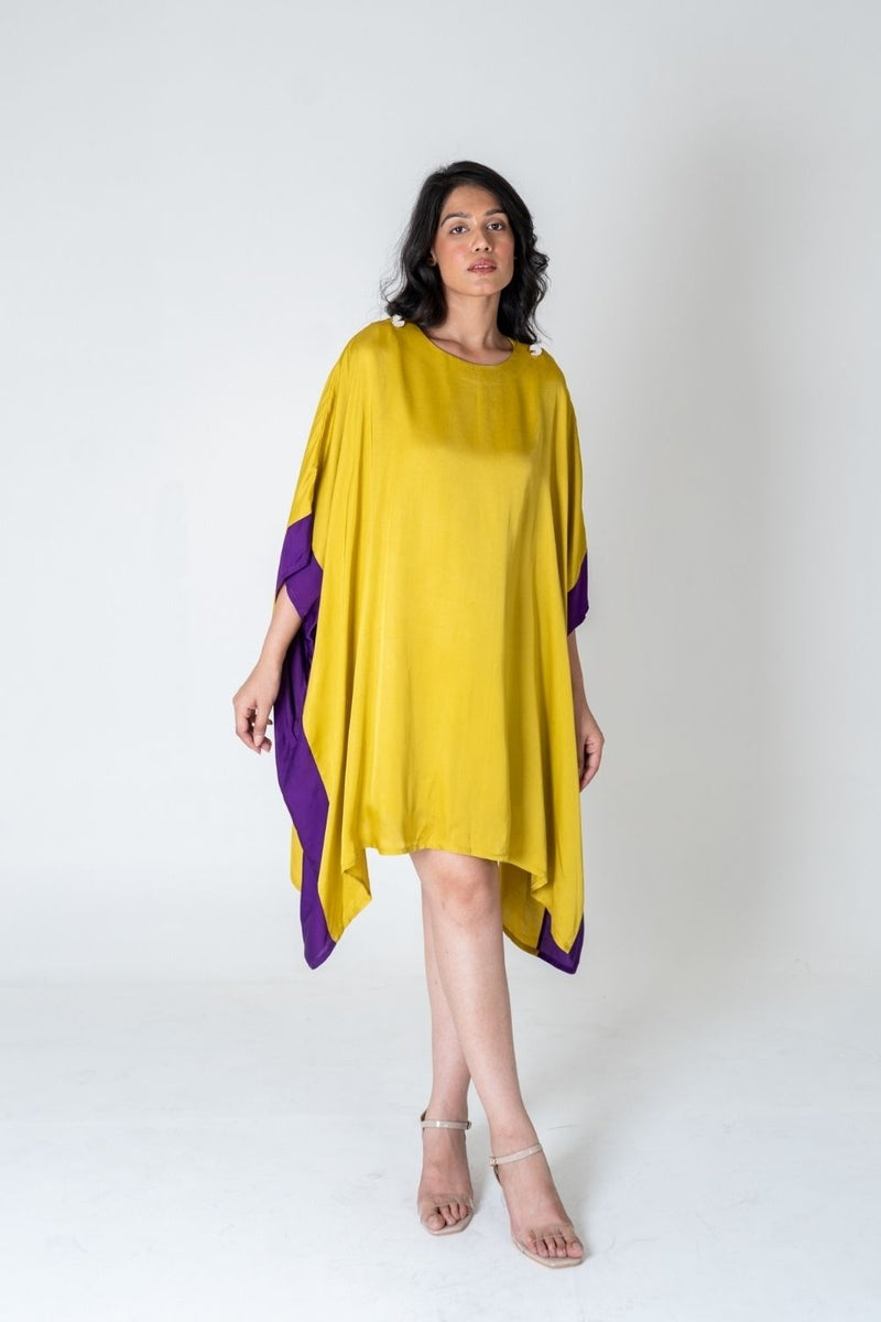 Neora by Nehal Chopra Yellow-Purple Short Kaftan Dress