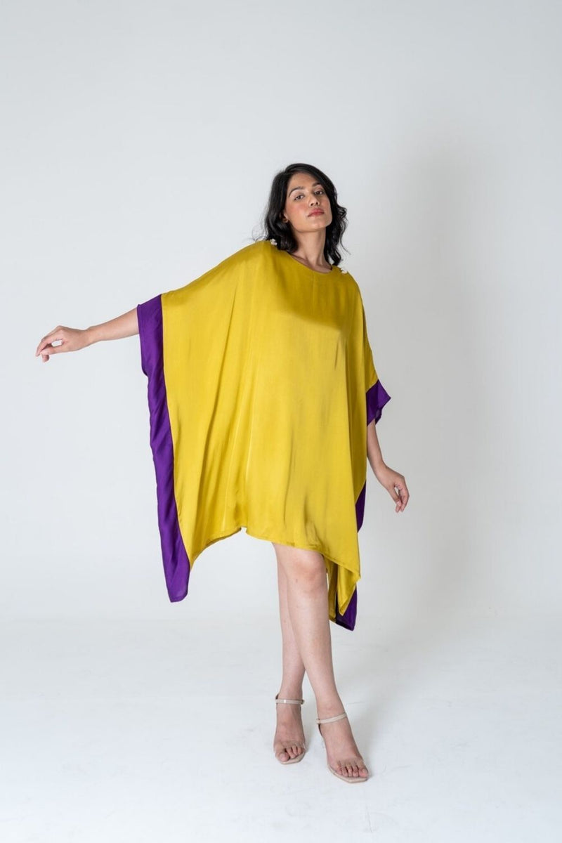 Neora by Nehal Chopra Yellow-Purple Short Kaftan Dress