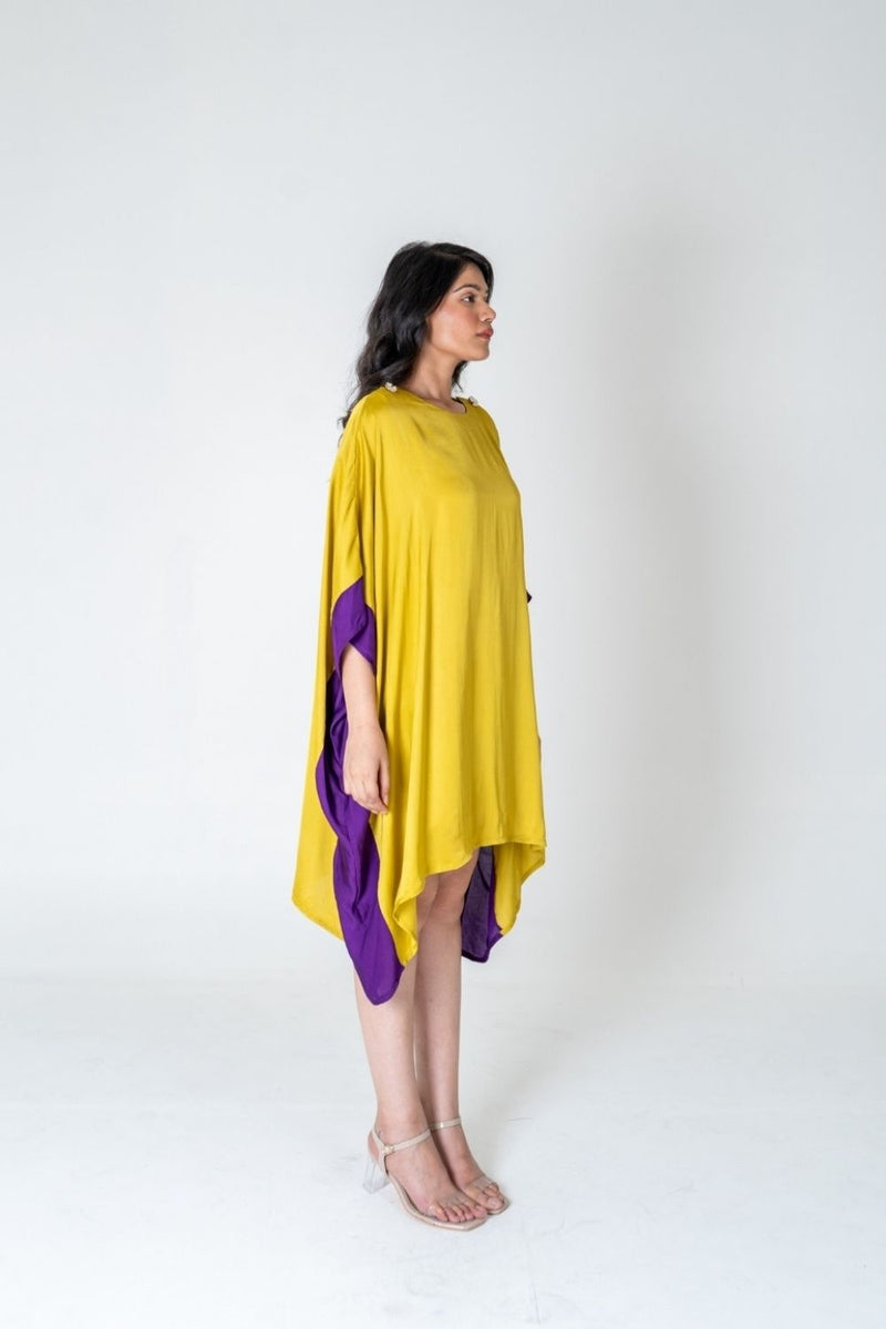 Neora by Nehal Chopra Yellow-Purple Short Kaftan Dress