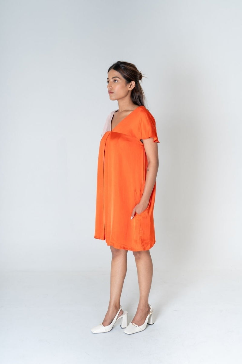 Neora by Nehal Chopra Orange-Pink Color-Block Short Dress