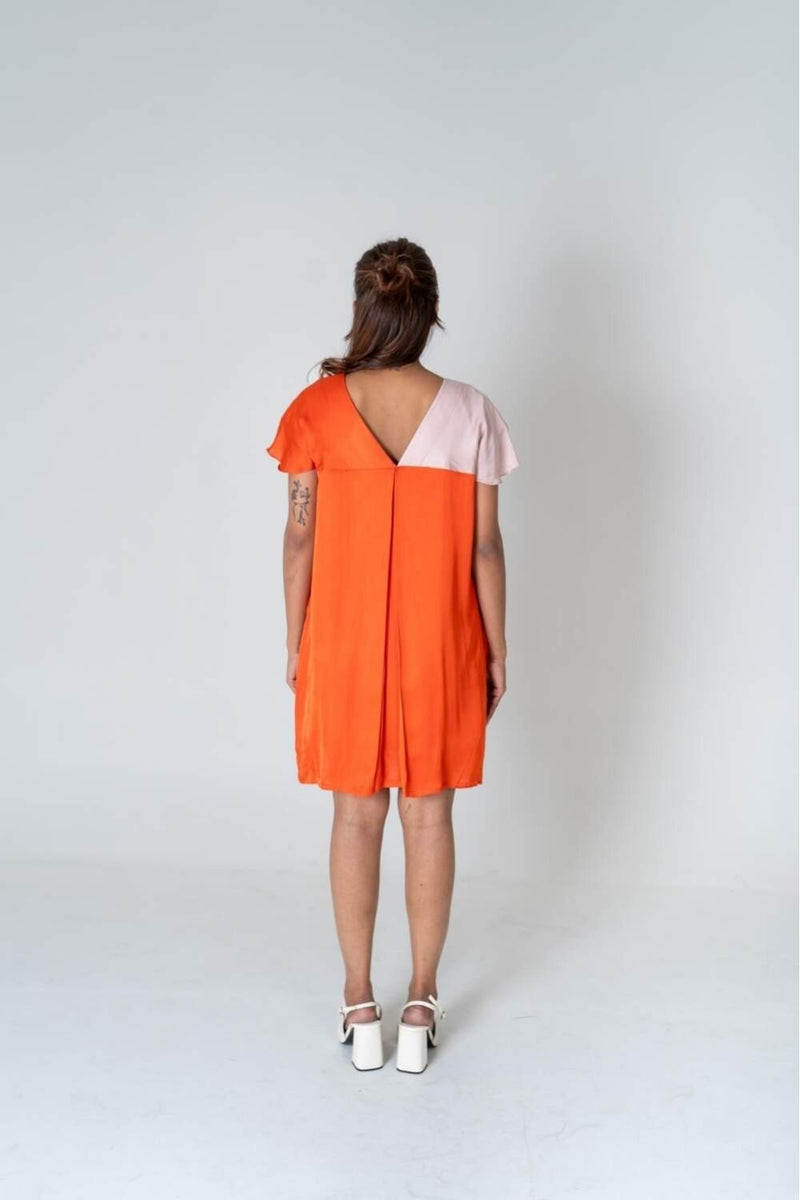 Neora by Nehal Chopra Orange-Pink Color-Block Short Dress