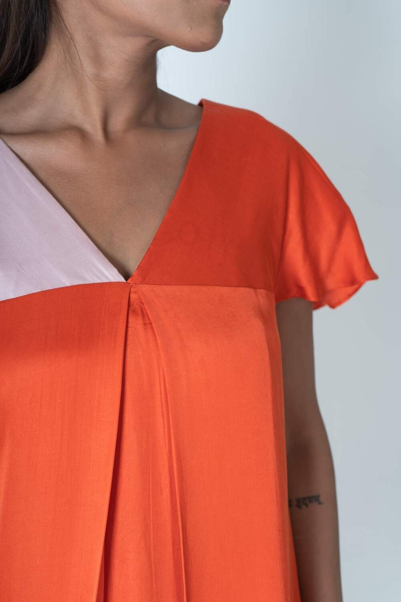 Neora by Nehal Chopra Orange-Pink Color-Block Short Dress