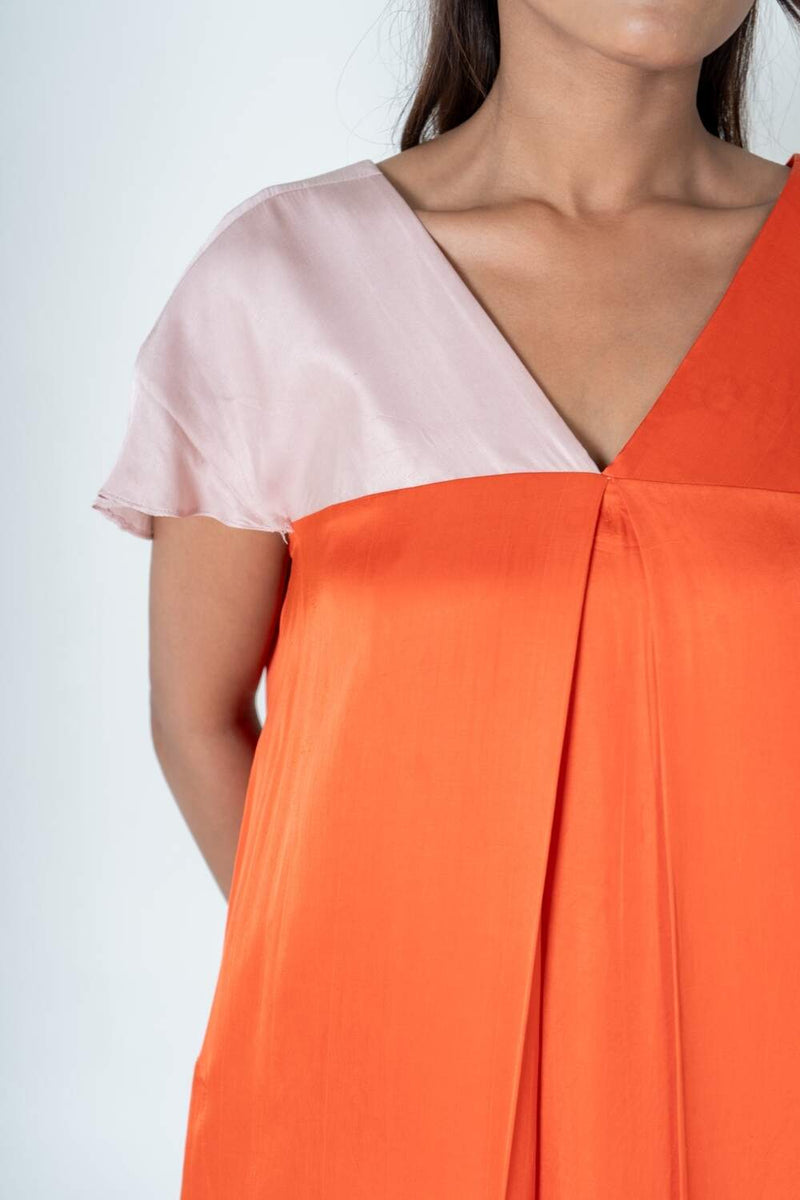 Neora by Nehal Chopra Orange-Pink Color-Block Short Dress