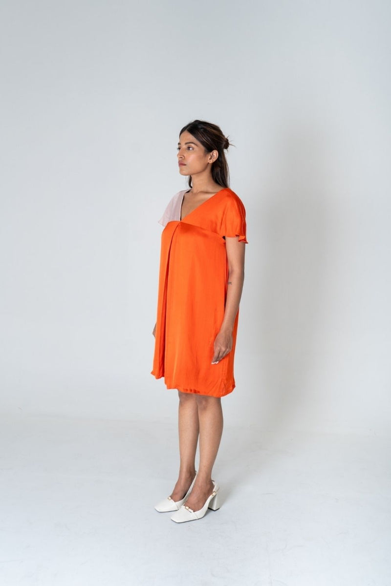 Neora by Nehal Chopra Orange-Pink Color-Block Short Dress