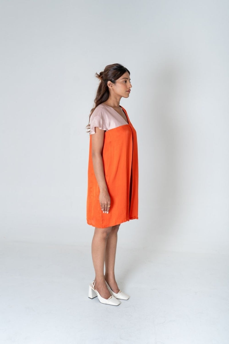 Neora by Nehal Chopra Orange-Pink Color-Block Short Dress