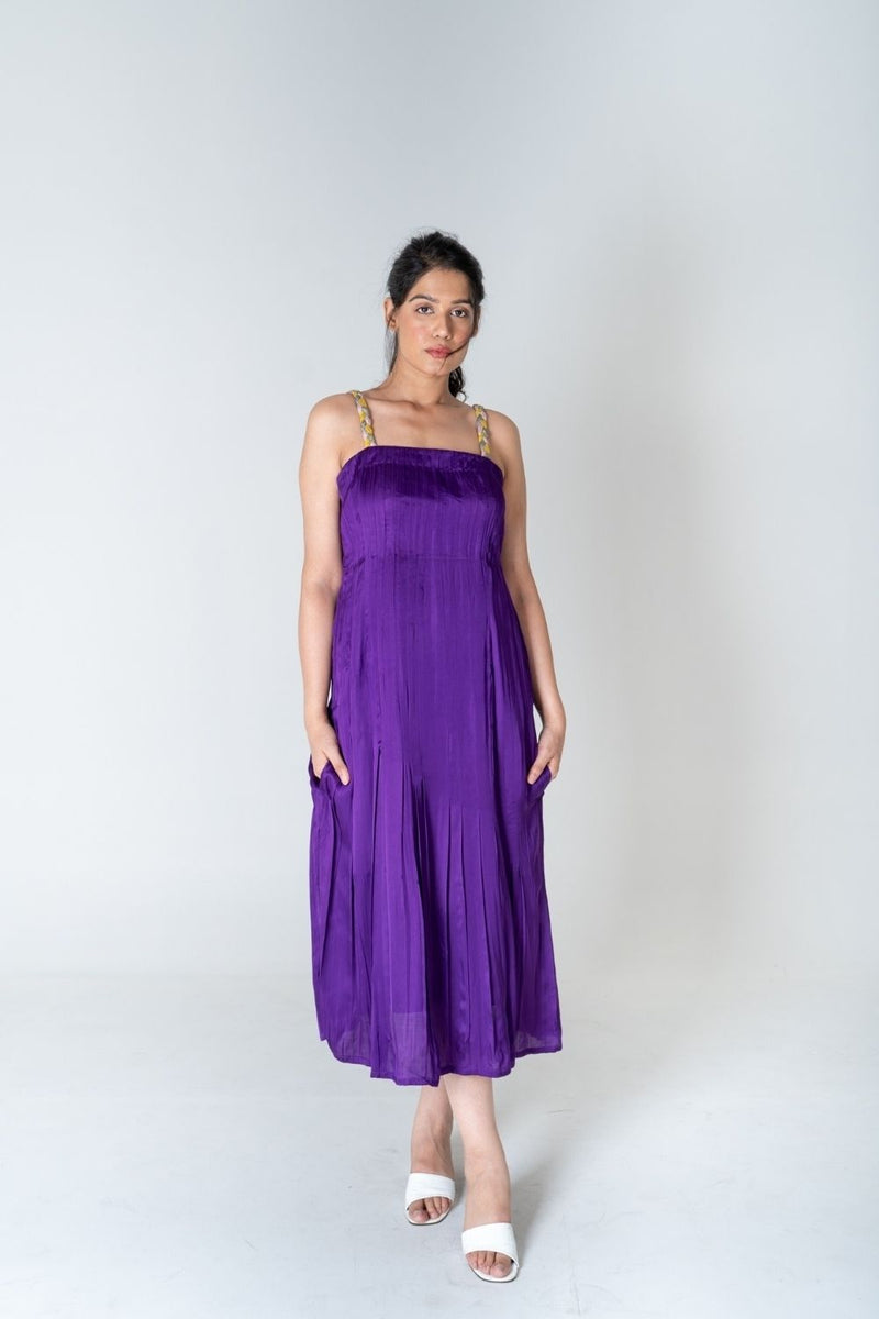 Neora by Nehal Chopra Color-Blocked Braided Sleeveless Purple Maxi Dress