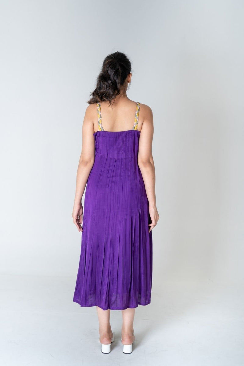 Neora by Nehal Chopra Color-Blocked Braided Sleeveless Purple Maxi Dress