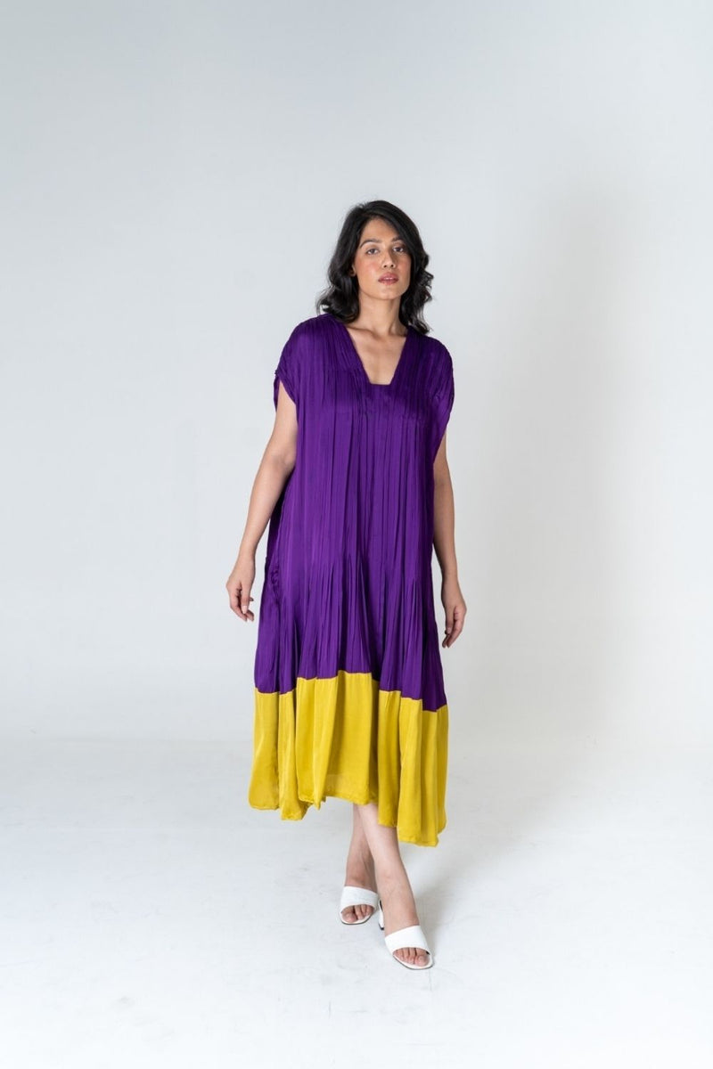 Neora by Nehal Chopra Purple-Yellow Color-Blocked Dress