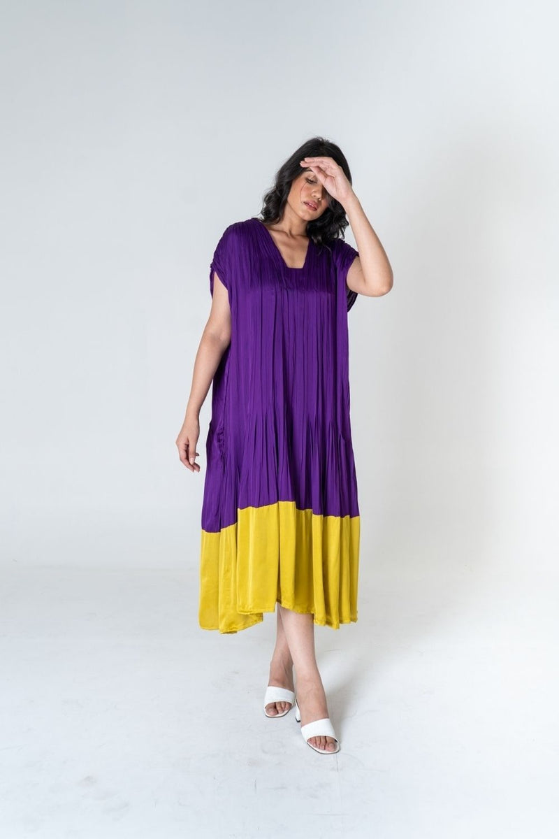 Neora by Nehal Chopra Purple-Yellow Color-Blocked Dress