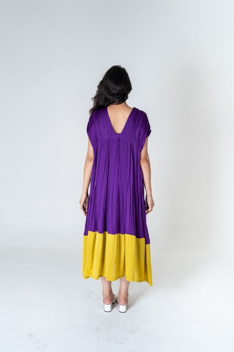 Neora by Nehal Chopra Purple-Yellow Color-Blocked Dress