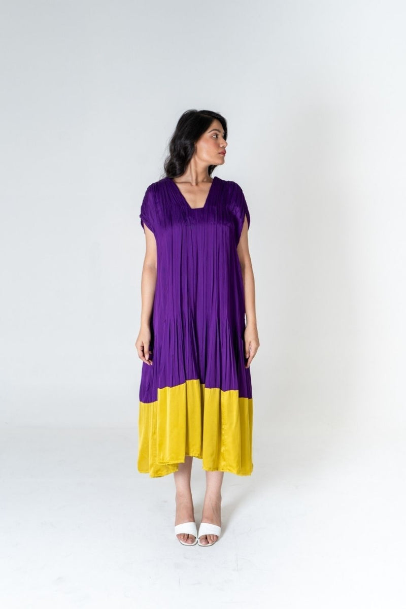 Neora by Nehal Chopra Purple-Yellow Color-Blocked Dress