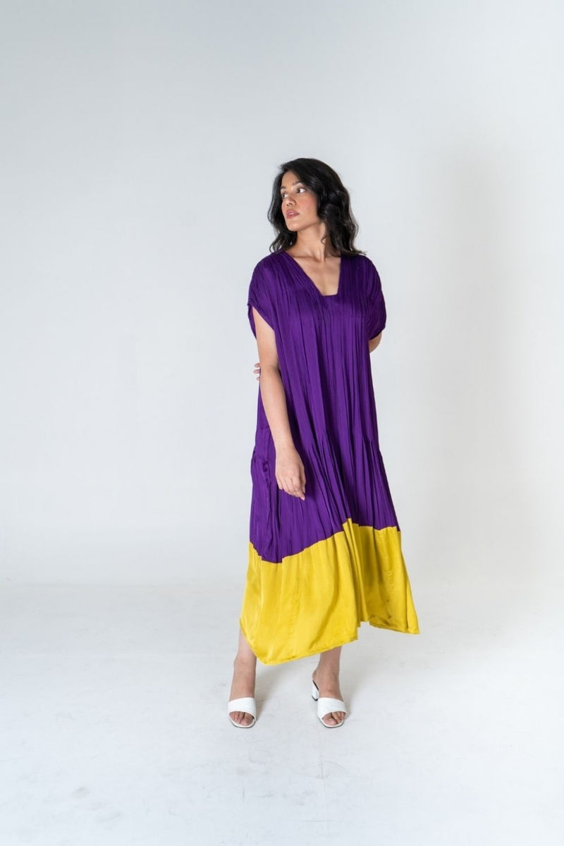 Neora by Nehal Chopra Purple-Yellow Color-Blocked Dress