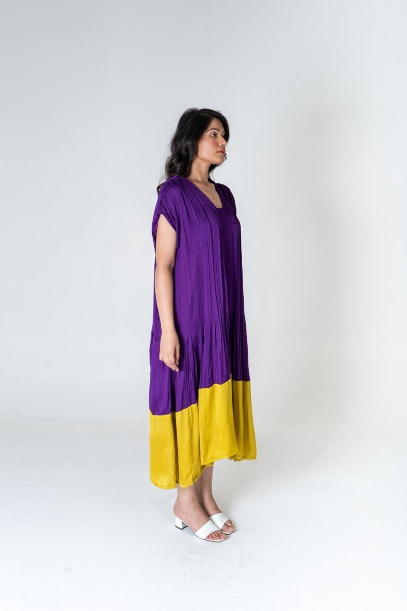 Neora by Nehal Chopra Purple-Yellow Color-Blocked Dress