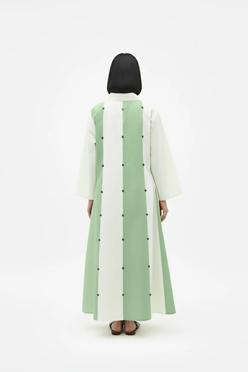 Ivory-Asparagus Green Panel Maxi Dress