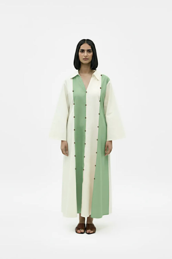 Ivory-Asparagus Green Panel Maxi Dress