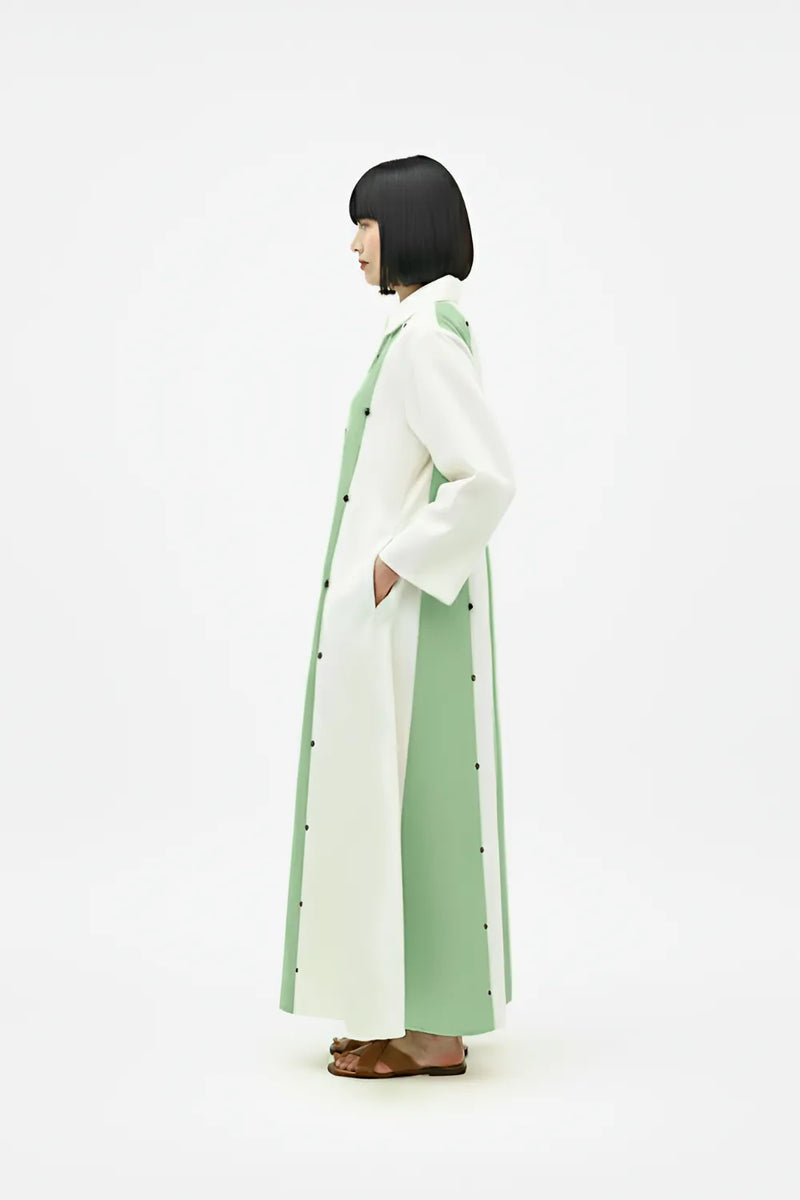 Ivory-Asparagus Green Panel Maxi Dress