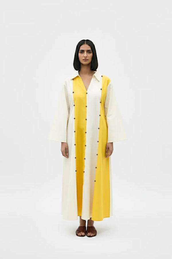 Ivory-Mango Yellow Panel Maxi Dress
