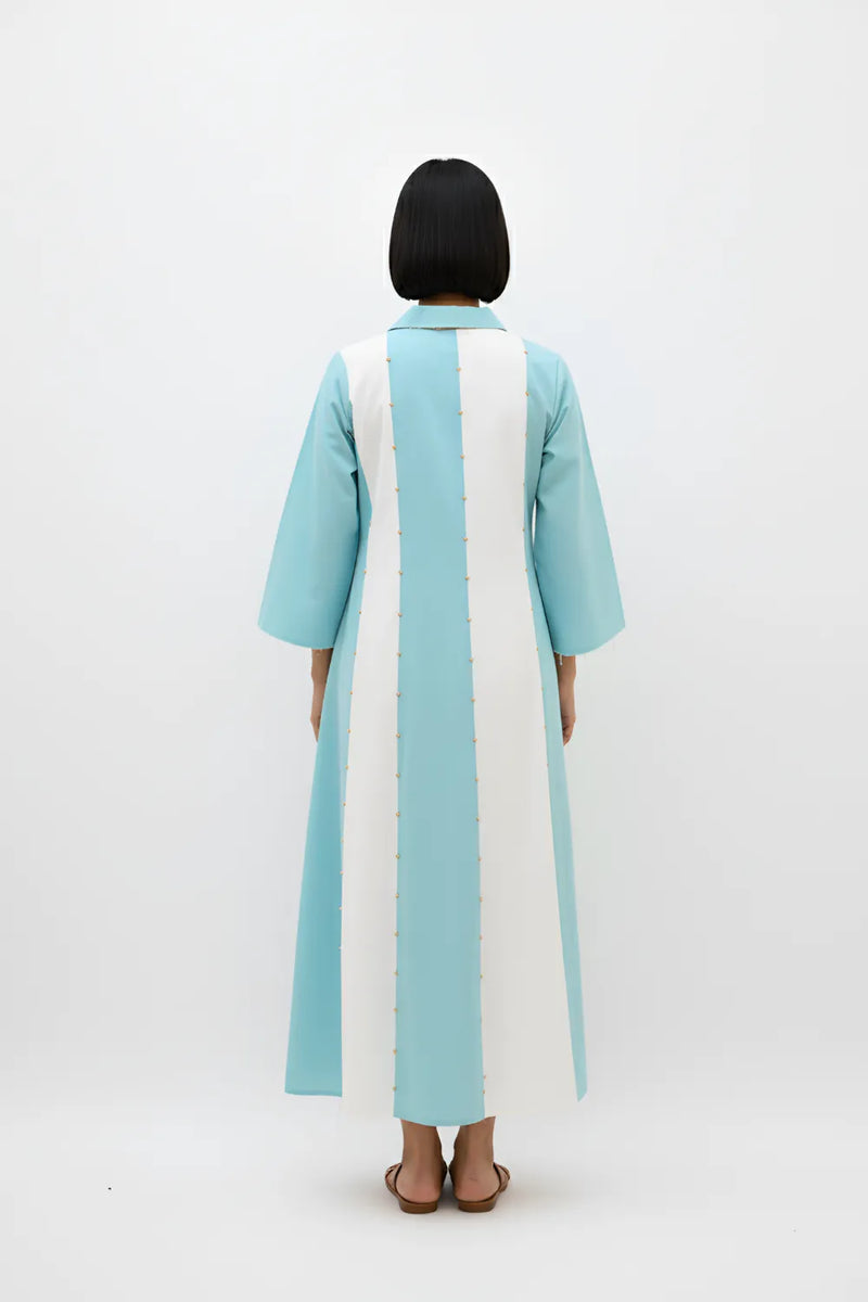 Ivory-Tiffany Blue Panel Maxi Dress