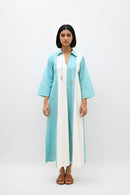 Ivory-Tiffany Blue Panel Maxi Dress