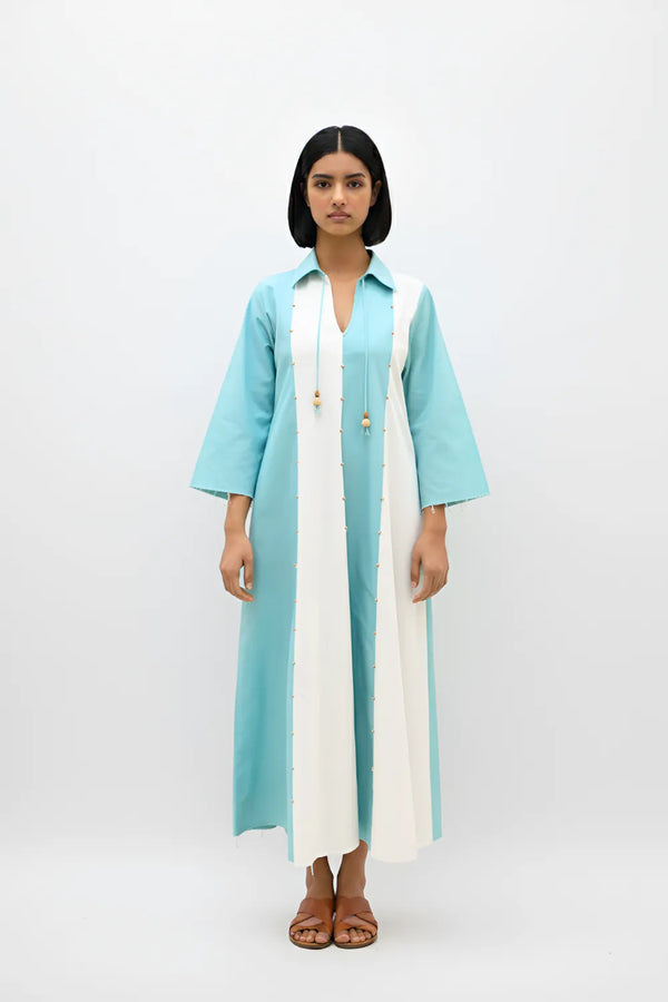 Ivory-Tiffany Blue Panel Maxi Dress