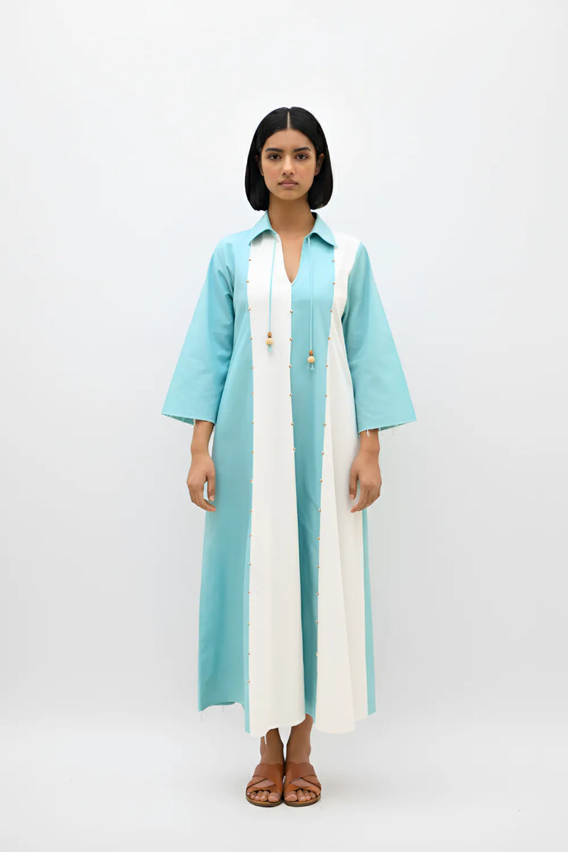 Ivory-Tiffany Blue Panel Maxi Dress