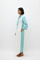 Ivory-Tiffany Blue Panel Maxi Dress