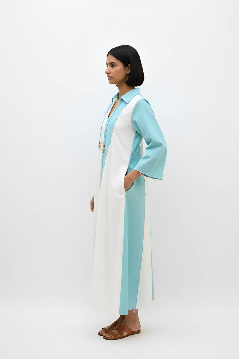 Ivory-Tiffany Blue Panel Maxi Dress