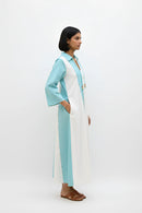 Ivory-Tiffany Blue Panel Maxi Dress