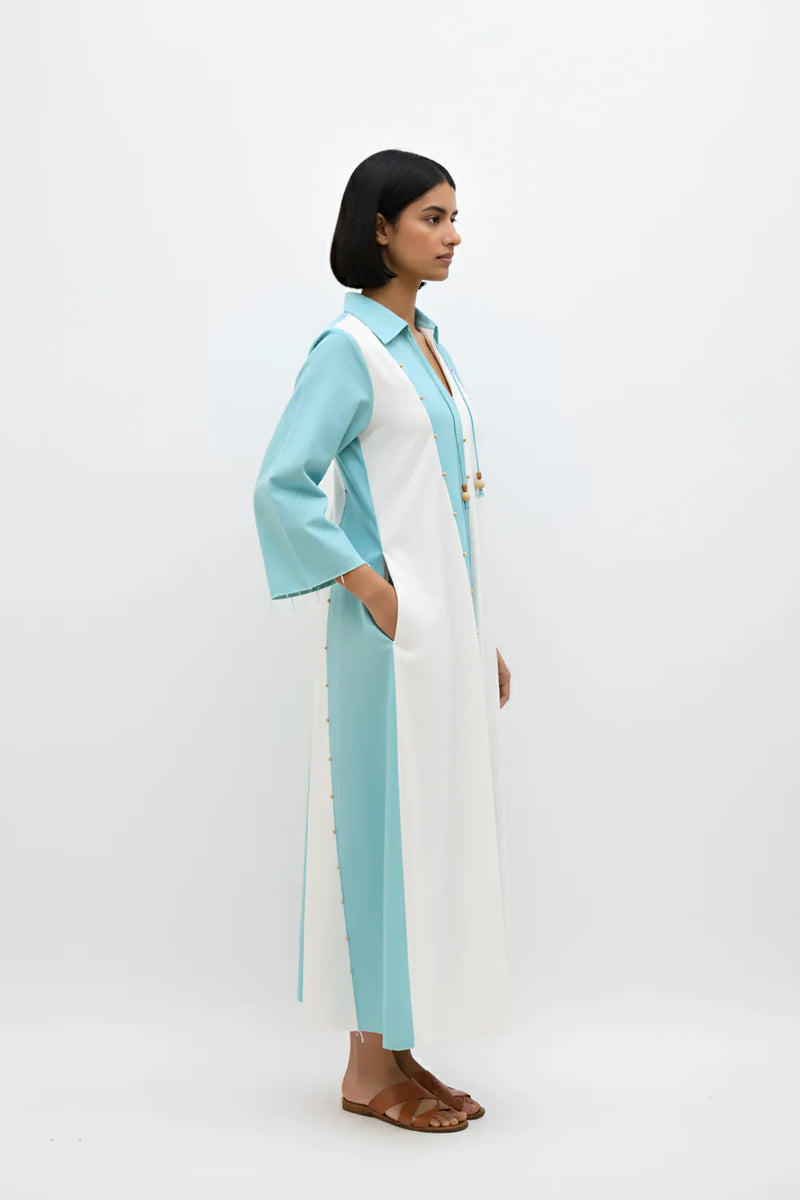 Ivory-Tiffany Blue Panel Maxi Dress