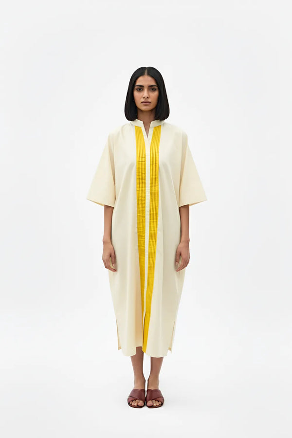 Ivory-Mango Yellow Pintucks Dress