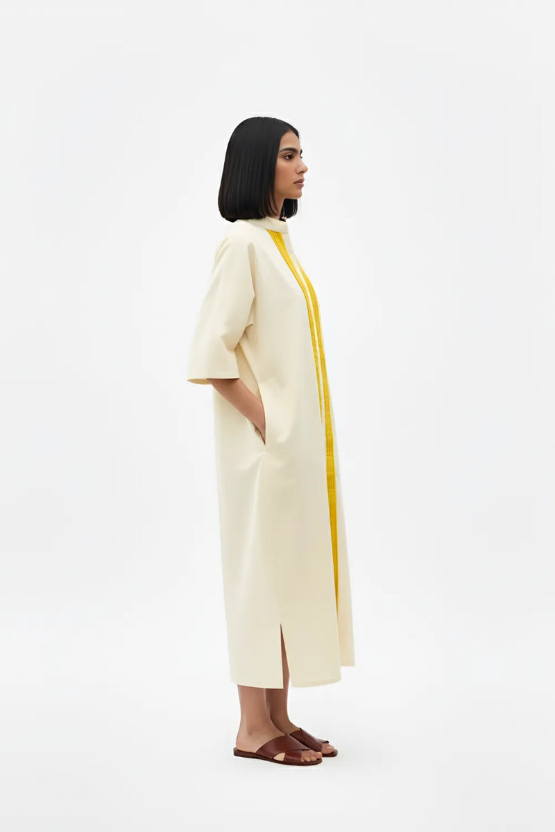 Ivory-Mango Yellow Pintucks Dress