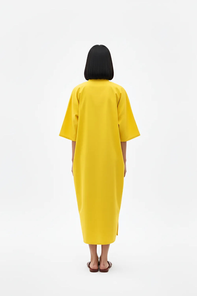 Mango Yellow-Ivory Pintucks Dress