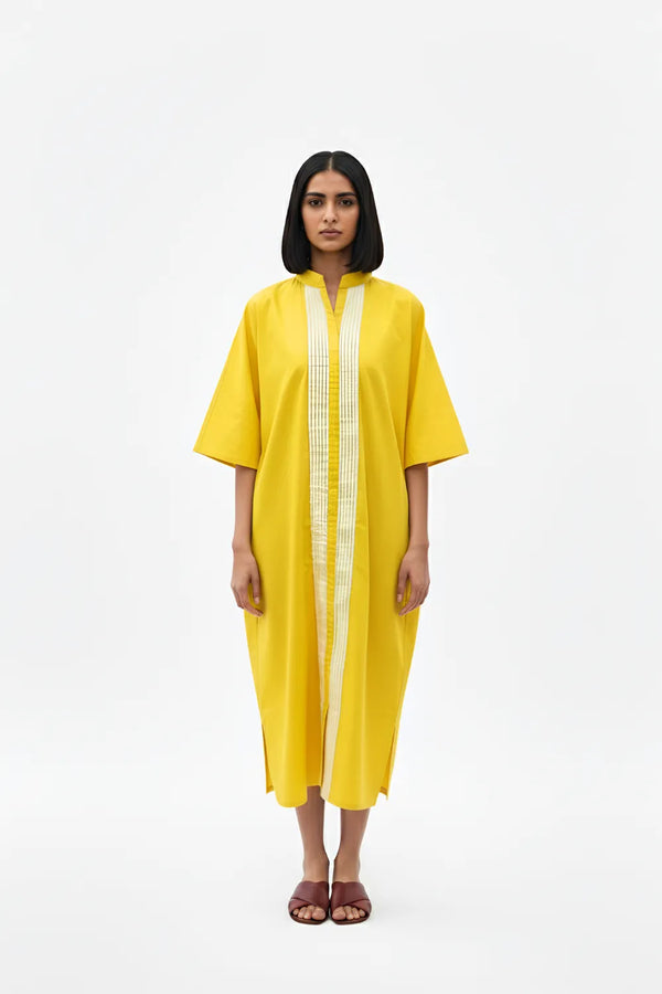 Mango Yellow-Ivory Pintucks Dress