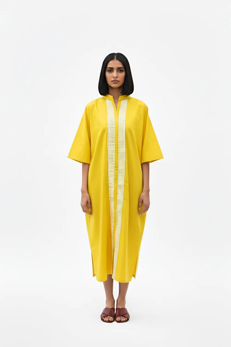 Mango Yellow-Ivory Pintucks Dress