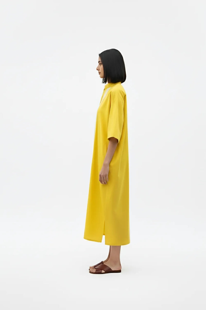 Mango Yellow-Ivory Pintucks Dress