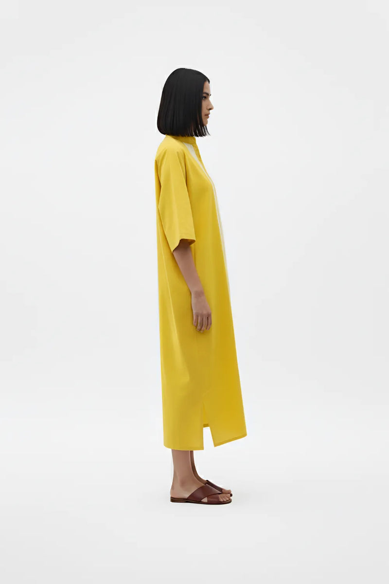 Mango Yellow-Ivory Pintucks Dress
