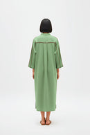Asparagus Green-Tuscan Red Collared Stripe Dress