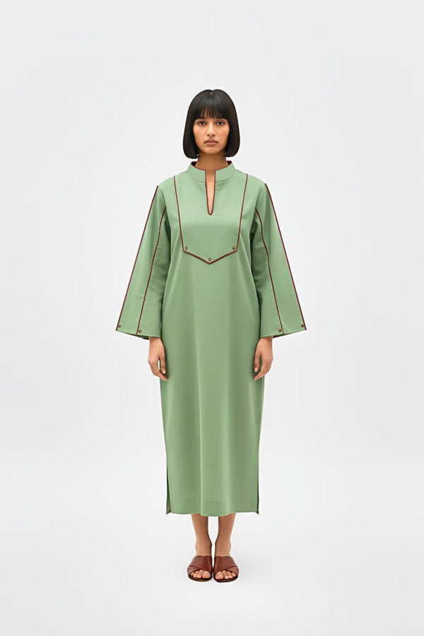 Asparagus Green-Tuscan Red Collared Stripe Dress