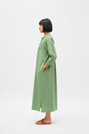 Asparagus Green-Tuscan Red Collared Stripe Dress