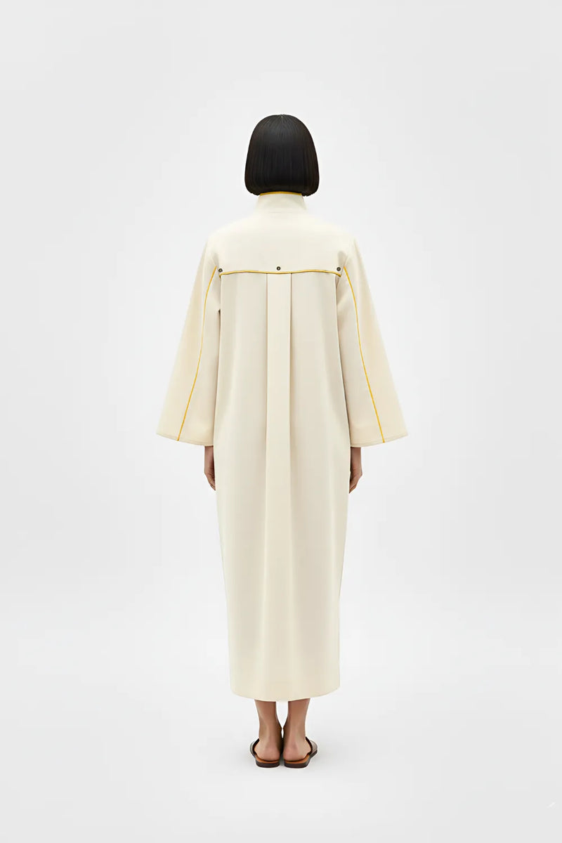 Ivory-Mango Yellow Collared Stripe Dress