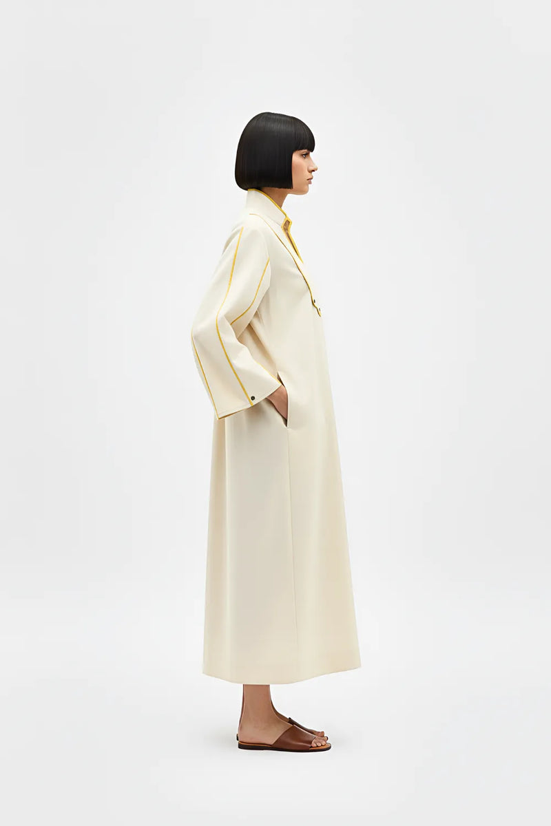 Ivory-Mango Yellow Collared Stripe Dress