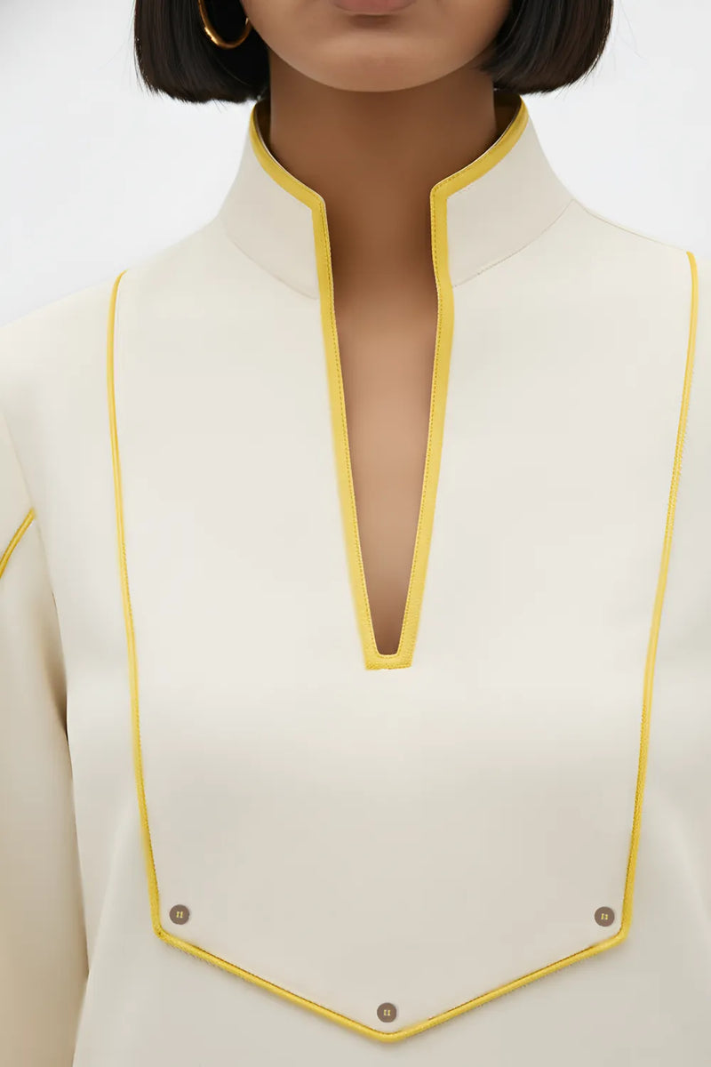 Ivory-Mango Yellow Collared Stripe Dress