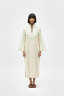 Ivory-Tiffany Blue Collared Stripe Dress