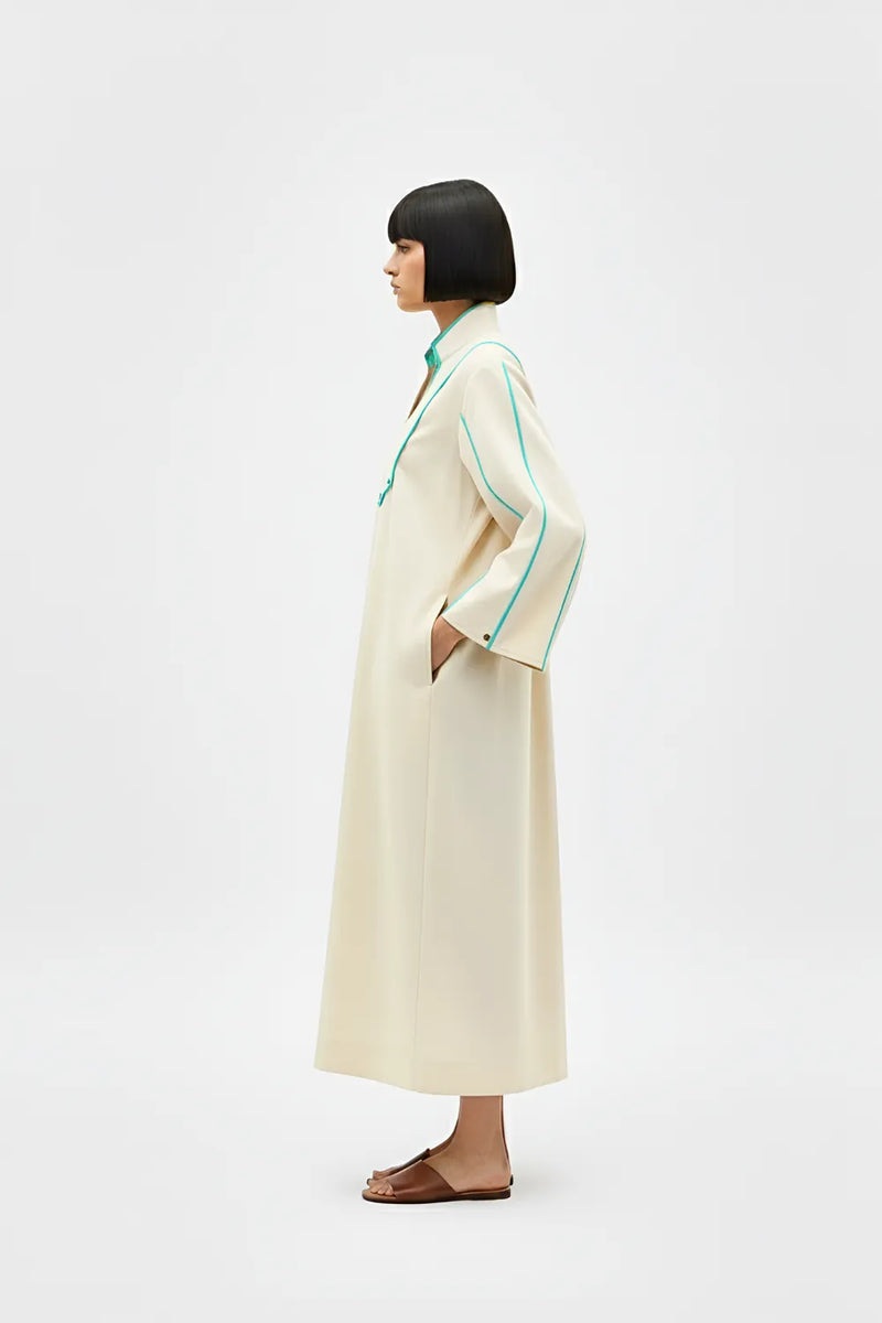 Ivory-Tiffany Blue Collared Stripe Dress