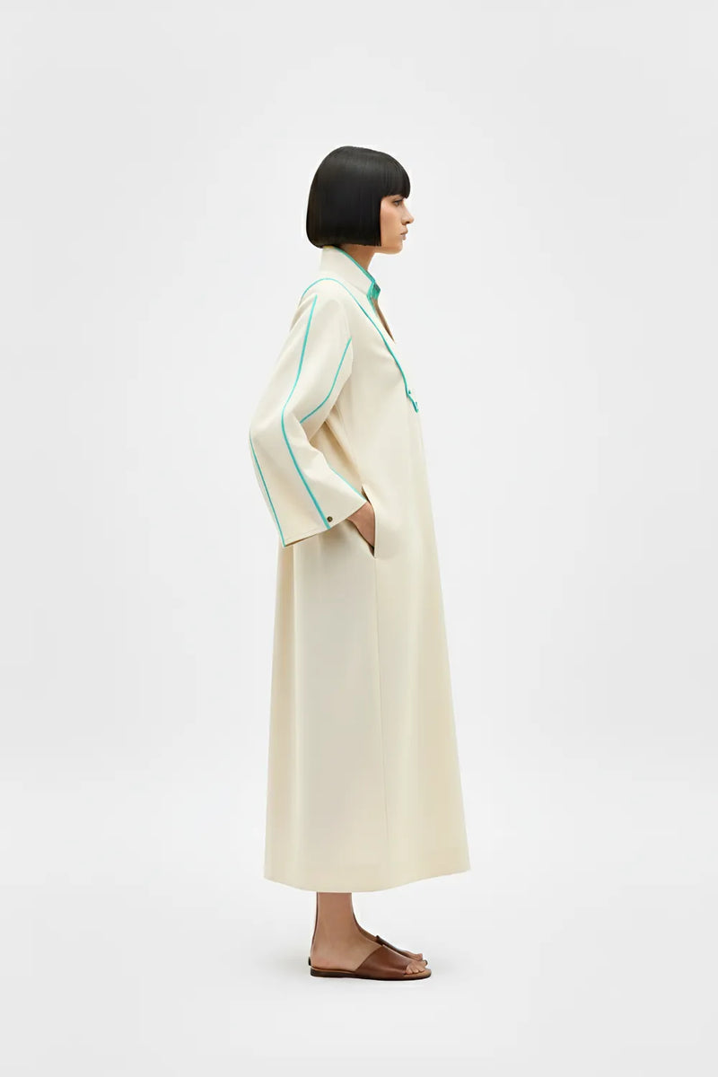 Ivory-Tiffany Blue Collared Stripe Dress