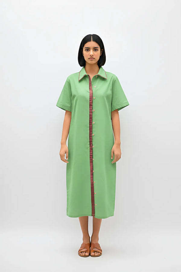 Asparagus Green-Tuscan Red Shirt Dress