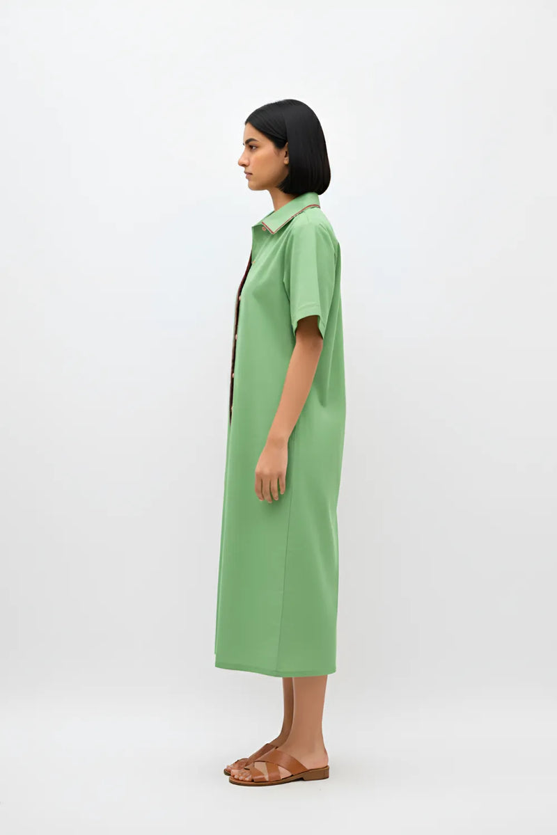 Asparagus Green-Tuscan Red Shirt Dress