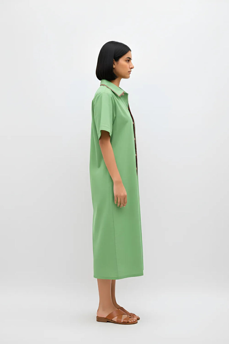Asparagus Green-Tuscan Red Shirt Dress